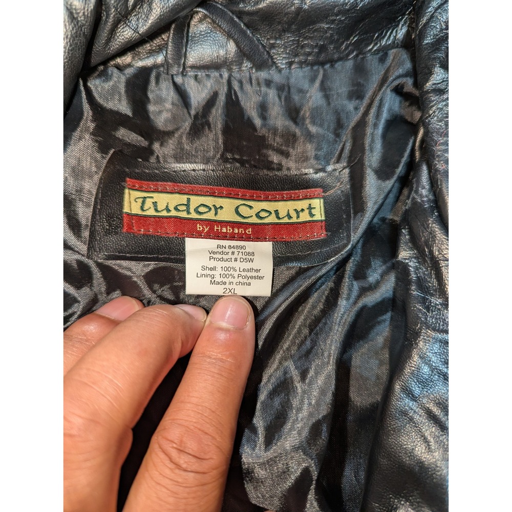 Tudor Court by Haband Black Patchwork Leather Jacket Zip Front Coat Womens 2XL